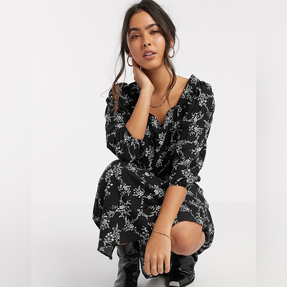 River Island floral midi smock dress in black size 14